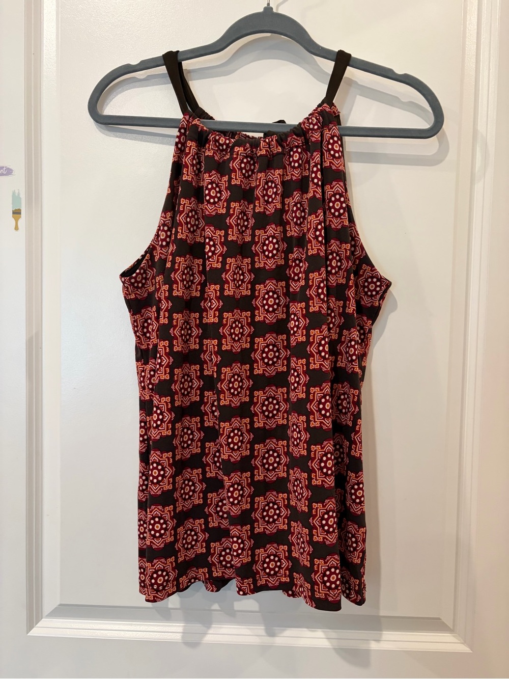 Apt. 9 Black Tank with Red Geometric Motif